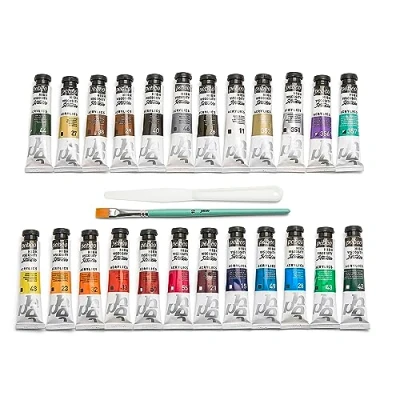 Imagen de PEBEO Studio Acrylics Set 24 Tubos 20 Ml Colores Surtidos + Accesorios Kit de Pintura Acrílica para Artistas y Principiantes Pinceles Espátula Cartulina Luminosos