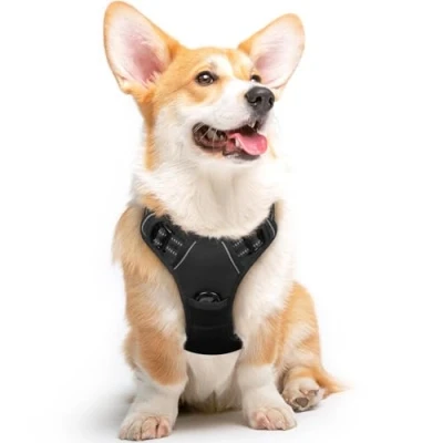Imagen de Eagloo Arnes Perro Mediano, Antitirones antiescape, Chaleco Acolchado Ajustable, Anillos de Pecho y Espalda, Material Transpirable con Cinta Reflectante, Ejercer Correr, M Negro