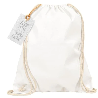 Imagen de ELES VIDA Bolsa de Deporte algodón, Certificado Oeko Tex, Cuerdas, Gimnasia (blanco, 38x42cm)