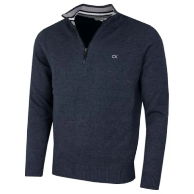 Imagen de Calvin Klein Suéter de punto algodón para hombre 2024 con media cremallera, Dark Ocean Marl Sport, XL