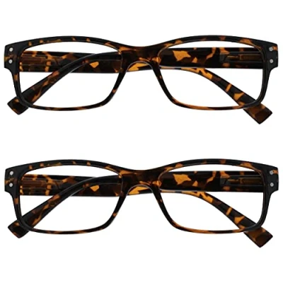 Imagen de The Reading Glasses Company La Compañía Gafas De Lectura Pack 2 Hombres Marrón Carey Grande Estilo Diseñador Lectores Bisagras Resorte RR11 +1,00