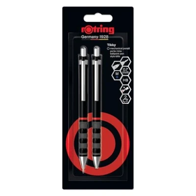 Imagen de Rotring Juego de portaminas y bolígrafo Tikky Mina HB, 0,7 mm Punta media Cuerpo negro Ligero con empuñadura goma