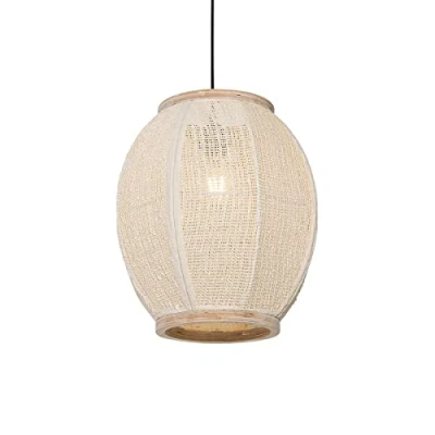 Imagen de Qazqa oriental Lámpara colgante natural 35 cm Rob Textil/Acero/Madera Ovalada Adecuado para LED Max. 1 x 60 Watt