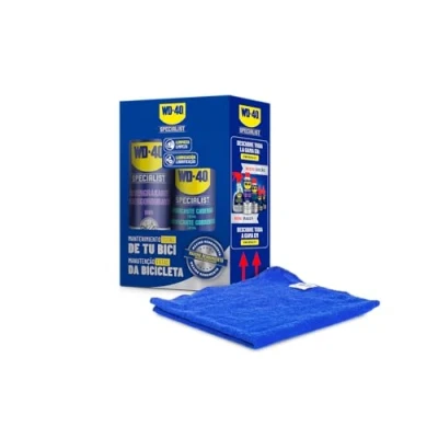 Imagen de WD 40 bike Kit de mantenimiento bicicleta, contiene Desengrasante 500ml + Lubricante cadenas 250ml paño microfibra