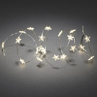 Imagen de Konstsmide 3199 103 LED desnudo y estrellas, pin, batería para uso en interiores, diodos blancos cálidos, estáticos o intermitentes, 3 pilas AA (no)/Cadena de luces alambre plateado, 20