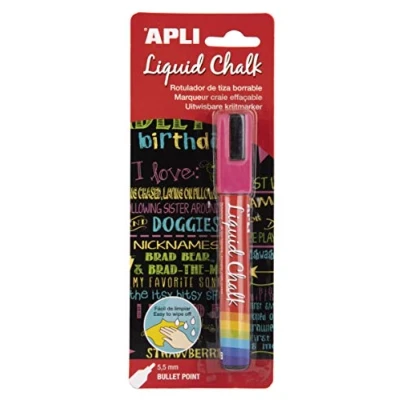 Imagen de APLI 17623 Rotuladores de Tiza Borrable, 5,5 mm, Liquid Chalk Punta Redonda, Rosa (Fuchsia)