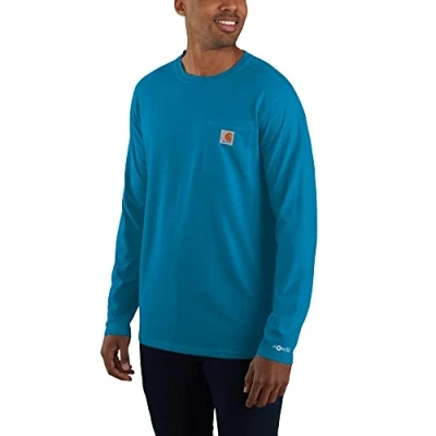Imagen de Carhartt Playera Force Camiseta de Manga Larga con Bolsillo Peso Medio, Marino, X Large para Hombre