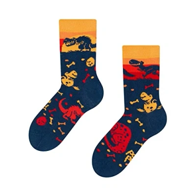 Imagen de Dedoles Calcetines Unisex Hombre Mujer y Niños Algodón muchos diseños divertidos diferente izquierda derecha, color: Multicolor, diseño: Mundo de dinosaurios, tamaño: 23 26