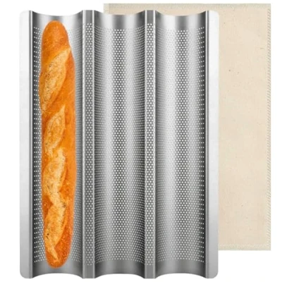 Imagen de ALEEIK molde para baguette, bandeja 3 baguettes, pan, accesorios hornear, 38,5 x 28,5 cm