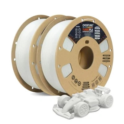 Imagen de OVERTURE Turbo PLA Filamento para impresora 3D de 1,75 mm, carrete cartón 2 kg (4,4 libras), se adapta a la mayoría impresoras FDM (Blanco*2)