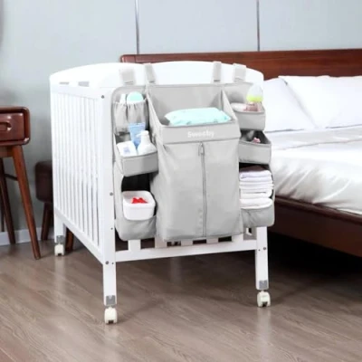 Imagen de Sunzit Organizador de Pañales, Bebé Multifunción para Colgar en la Mesita Noche Bolsa Almacenamiento Light Gray