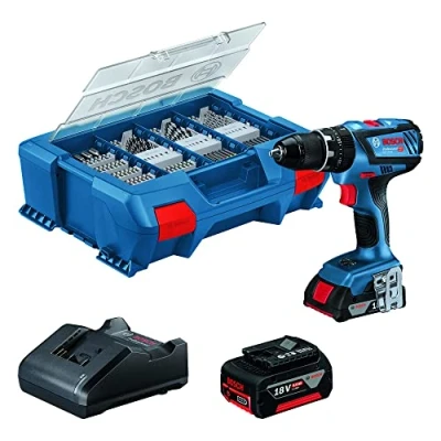 Imagen de Bosch Professional 18V System GSB 28 Taladro percutor a batería (63 Nm, 1900 rpm, 1 x 2.0 Ah + 4.0 Ah, en maletín Pick &amp; Click con 100 acc.) Amazon Exclusive