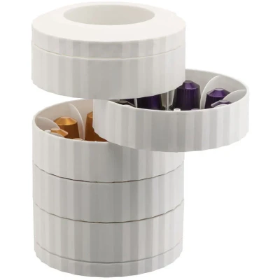 Imagen de Alessi Plissé MDL19 W Contenedor porta cápsulas Nespresso con 5 estantes giratorios, en resina termoplástica, blanco