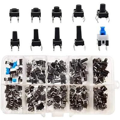 Imagen de HUAZIZ 200Pcs Interruptor de Botón Táctil Micro Kit Surtido Tacto Momentáneo, Boton Momentaneo Tactil 4 pines(6 X 6, 7 7mm)