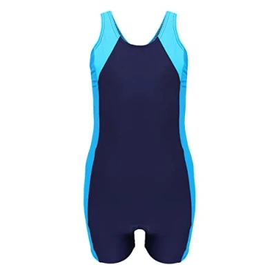 Imagen de Aquarti Bañador de Baño con Pantalones Una Pieza para Niñas, Azul Oscuro/Turquesa/Azul, 170