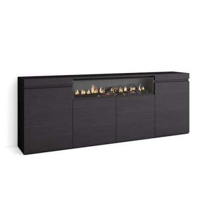 Imagen de Skraut Home Aparadores para salón Gran Capacidad de almacenaje 200x75x35cm 4 Puertas Chimenea eléctrica Estilo Moderno Negro