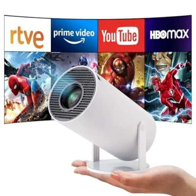 Imagen de Mini Proyector Portatil, 4K con Keystone Automática, Pantalla 2.4/5G WiFi Bluetooth 5.0 260ANSI Android 11.0, de 130 Pulgadas, Giro 180 Grados