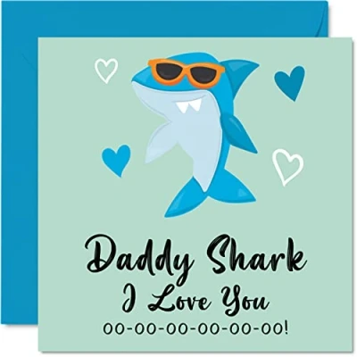 Imagen de Tarjeta de cumpleaños para papá Tiburón tarjetas hija hijo, feliz papá, primer día del padre, 145 mm x mm, felicitación divertidas
