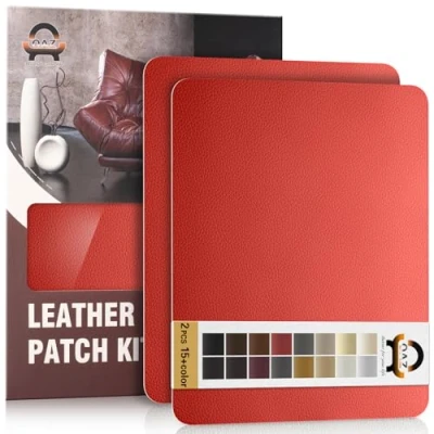 Imagen de Kit de Reparación Cuero para Muebles, Parche Autoadhesivo 28 x 21 cm, Adhesivo Tapizar Asientos Automóviles, Sofás, Barcos, Sofás Sillas Rojo