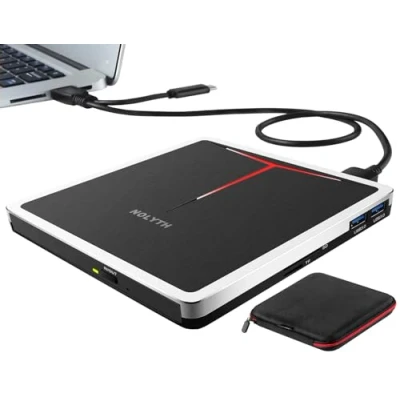 Imagen de NOLYTH Grabadora CD/DVD Externa USB 3.0/USB C,Portátil Unidad de +/ RW con Puerto Ranura SD TF,Unidad óptica CD DVD Quemador para Laptop MacBook Mac Desktop Windows
