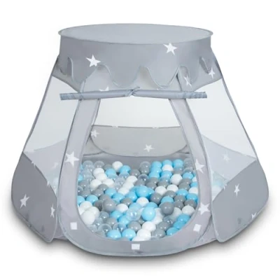 Imagen de Selonis Tienda 105X90cm/100 Bolas De Campaña/Castilo Plegable con 6Cm para Niños, Gris:Gris Blanco Transparente Azulclr