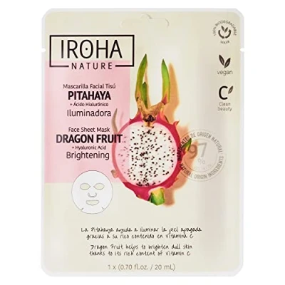 Imagen de Iroha Nature Mascarilla Facial Tisú Iluminadora con Pitahaya Hidratación y Juventud Profunda Unifica el Tono Mayor Ellsticidad Resultados Instantáneos en 15 Minutos Clean Beauty
