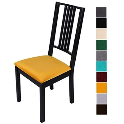 Imagen de Homaxy funda de asiento terciopelo suave para silla comedor, elástica, lavable, protectora sillas, terciopelo, amarillo, 6er Set