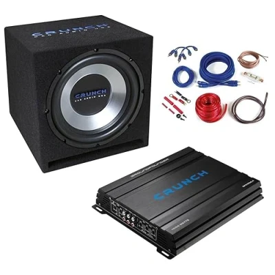 Imagen de Crunch CBP1000 Paquete de graves para coche con amplificador subwoofer 30 cm 4 canales y kit cables, 300 mm en carcasa