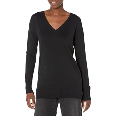 Imagen de Amazon Essentials Jersey Tipo Túnica Ligero de Manga Larga y Cuello en Pico (Disponible Tallas Grandes) Mujer, Negro, XS