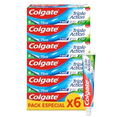 Imagen de Colgate Triple Acción Pasta de Dientes, Pack 6 Uds x 75ml, Dentífrico con Flúor, Dientes Anticaries, Ayuda a Mantener los Blancos, Refresca el Aliento , para Toda la Familia