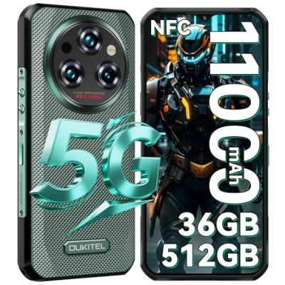 Imagen de OUKITEL WP35 Pro Móvil Rugerizado 5G Android 14 Movil Irrompible, 36GB+512GB (TF 2TB) Octa Core Moviles, 6.6&#039;&#039; FHD+, Batería 11000mAh Mobile Phone, 64MP+32MP, BT5.2/Fingerprint/NFC/OTG/95dB, Verde