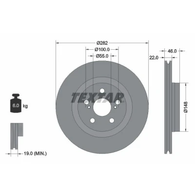 Imagen de TEXTAR 92333503 Disco de freno 282 22 05/07 100 ventilación interna revestido sin cojinete rueda, perno sujeción buje rueda