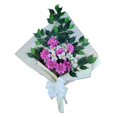 Imagen de DRW Ramo de Flores para Cementerio Artificiales con Jarron Meter en el Bote del 78x63x20 cm (Dalias moradas)