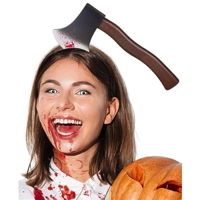Imagen de Balinco Diadema de hacha con sangre para Halloween, tocado sangrienta en la cabeza, accesorio disfraz zombi, accesorios el pelo horror sangre, adultos, mujeres y