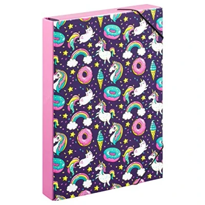 Imagen de Baagl Carpeta para mochilas escolares A4 niños con banda elástica y solapas interiores coleccionable goma (unicornio)