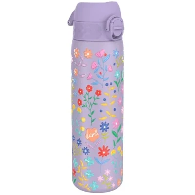 Imagen de Ion8 Botella Agua Acero Inoxidable Termica, 500ml, a Prueba de Fugas, Fácil Abrir, Cerradura Segura, Aptas para Lavavajillas, Adapta Portavasos, Asa Transporte, Diseño Flores Brillantes