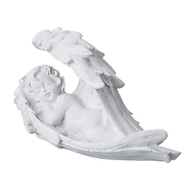 Imagen de Relaxdays Ángel Durmiente Tumbas, Resistente Intemperie y Heladas, 13x21x9 cm, Angelito de la Guarda, Poliresina, Blanco, Polirresina