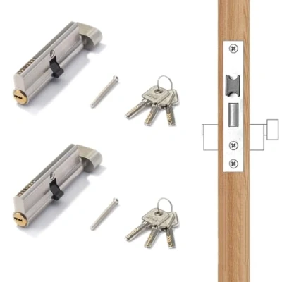 Imagen de Juego de 2 Cilindro Cerradura Pomo Cierre Simultáneo 80 mm 40/40 Latón Puerta con 6 llaves (80)