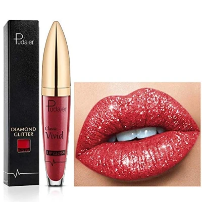 Imagen de Lápiz labial de brillo labios con diamante 18 colores líquido mate brillante, Barra antiadherente larga duración Labio suave natural (08)