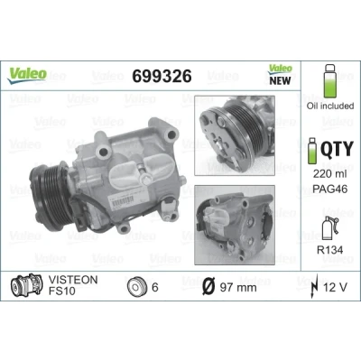 Imagen de VALEO 699326 compresor de Aire Acondicionado FS1010 12 PAG 46 R 134 a con aceite NEW ORIGINAL PART FORD: Fusion Familiar, Focus 2