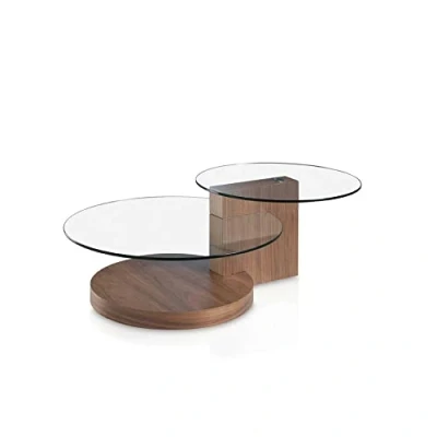 Imagen de Ángel Cerdá Mesa de Centro con Doble Tapa Cristal y Base en Nogal Mesita Moderna Elegante Original Versátil Materiales Resistentes 120 x 80 38 cm