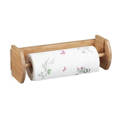 Imagen de relaxdays Portarrollos de Cocina Pared, Porta Rollos, Soporte Papel, Bambú, 12 x 37 13 cm, Marrón