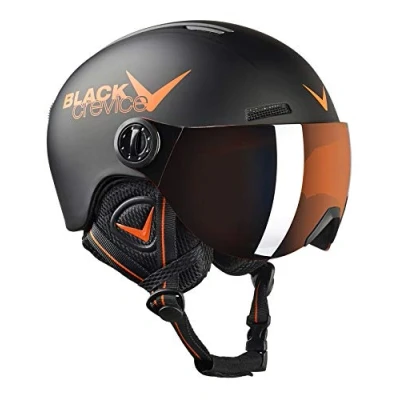 Imagen de BLACK CREVICE Casco de esquí para niños Leogang I con viseraestilo piloto Snowboard y niñas Transpirable Tamaño Ajustable (48 52, Negro/Mate Naranja)