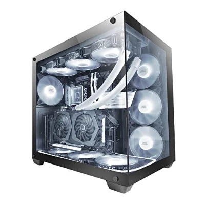 Imagen de Mars Gaming MCV4 Negra, Torre Custom XXL E ATX, Ventana Cristal Templado Lateral y Frontal Sin Marco, Estructura Modular Doble Cámara