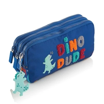 Imagen de Miquelrius Estuche Escolar, Portatodo Triple, Fabricado con Botellas recicladas, Cierre Cremallera, Organiza tu Material Escolar para la Vuelta al Cole, Dino