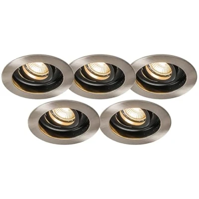 Imagen de QAZQA Set 5 focos empotrados moderno acero negro RONDOO Aluminio Redonda Adecuado para LED Max. 1 x 50 Watt