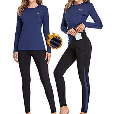 Imagen de Ropa Interior Térmica Mujer, Camiseta Mujer Deportes Funcional Conjuntos Térmicos Termo Invierno Otoño con muy elástica para Running Esquí Montaña Ciclismo Fitness Azul S