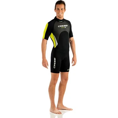 Imagen de Cressi Med X Man Wetsuit 2.5 mm Traje Monoshort sin Capucha en Neopreno Biforrado, Hombre, Negro/Amarillo/Plata, S/2