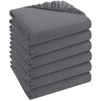 Imagen de Utopia Bedding Juego de 6 Sabana Bajera 90x200 Gris Bolsillo Profundo Microfibra Cepillada (Cama 90)