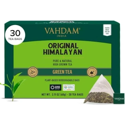 Imagen de VAHDAM, Himalayan Té Verde (30 Piramidales Bolsitas De Té) 100% Pura Y Natural Envasado Fresco En La India Caliente, Frío O Como Kombucha